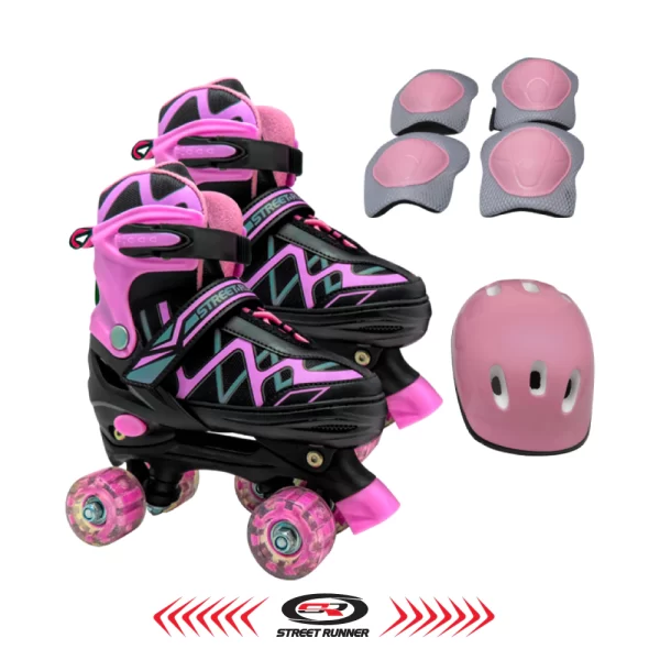 PATIN CON CASCO Y RODILLERA CON CODERA STREET RUNNER - RAINBOW