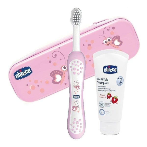 SET CUIDADO DENTAL CON PASTA DE DIENTES Y ESTUCHE ROSA - CHICCO