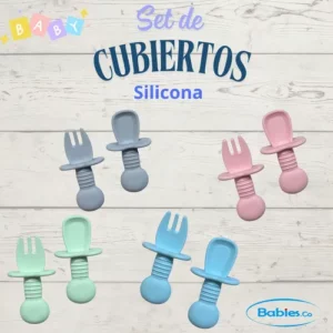 CUCHARA Y TENEDOR SILICONA CON TOPE - BABIES.CO